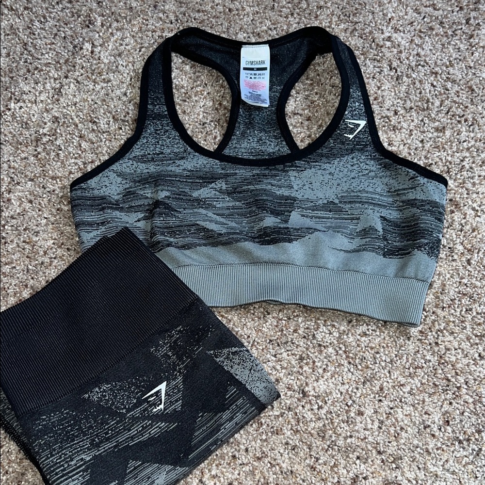Gymshark Black and Gray Sports Bra and Biker Shorts Set